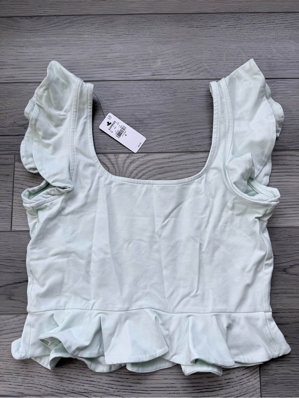 Express Women’s Mint Ruffle Crop Top peplum size medium